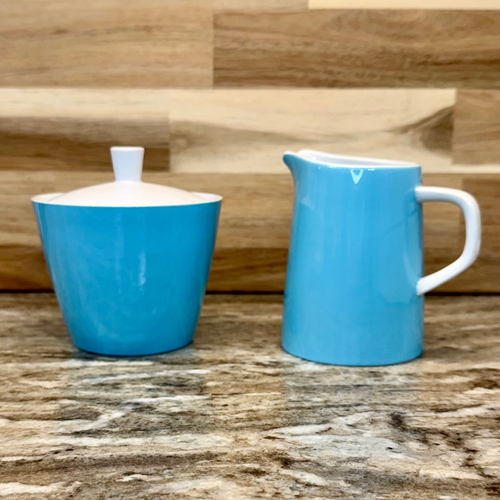 Vintage Mikasa Blue Point Cera Stone #3995 Sugar Bowl and Creamer Set - MCM